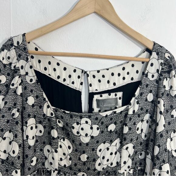 ANTHROPOLOGIE by Jane Black White Textured Floral Babydoll Dress Size 16 - Picture 7 of 16